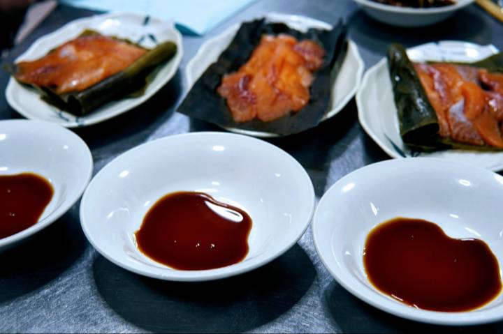 完成した白山べに鱒の昆布〆、自信の一品